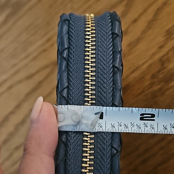 Deux Lux Zip Around Denim Navy Blue Vegan Leather Woven Wallet - Picture 12 of 12